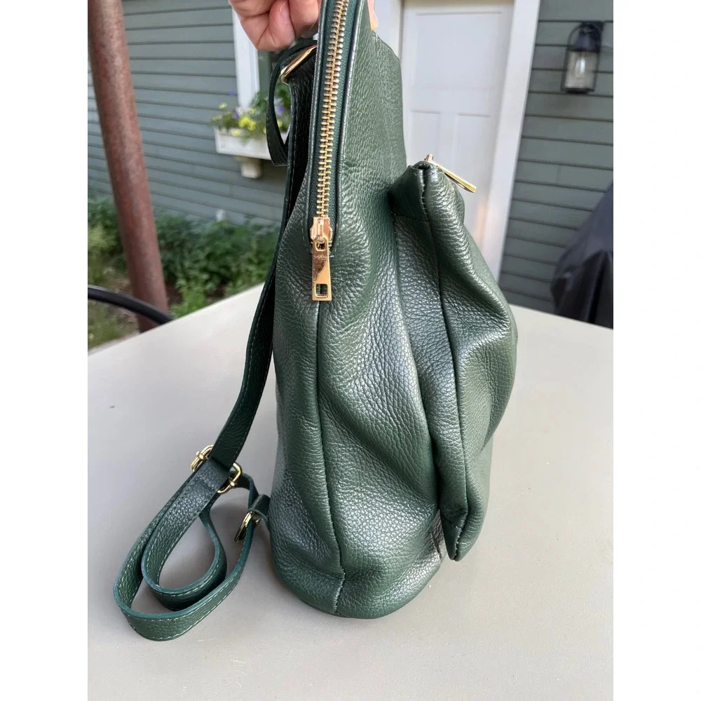Borse in Pelle Dark Green Pebbled Leather Two Way Backpack Made in Italy